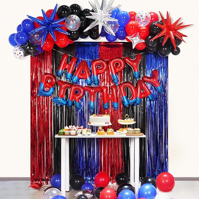 Spider Theme Happy Birthday Banner Party Decorations Balloons Letters Signs - Image 3