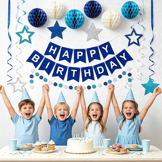 Blue Birthday Decorations for Men | Pre-Strung Happy Birthday Banner - Image 2