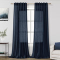Linen Navy Blue Curtains 108 inch Extra Long by Nanspring