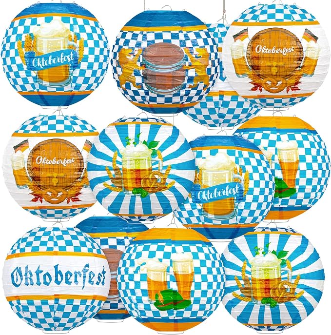 Panelee 12 Pcs Oktoberfest Paper Lanterns Oktoberfest Party Decorations 8 Inch by Panelee