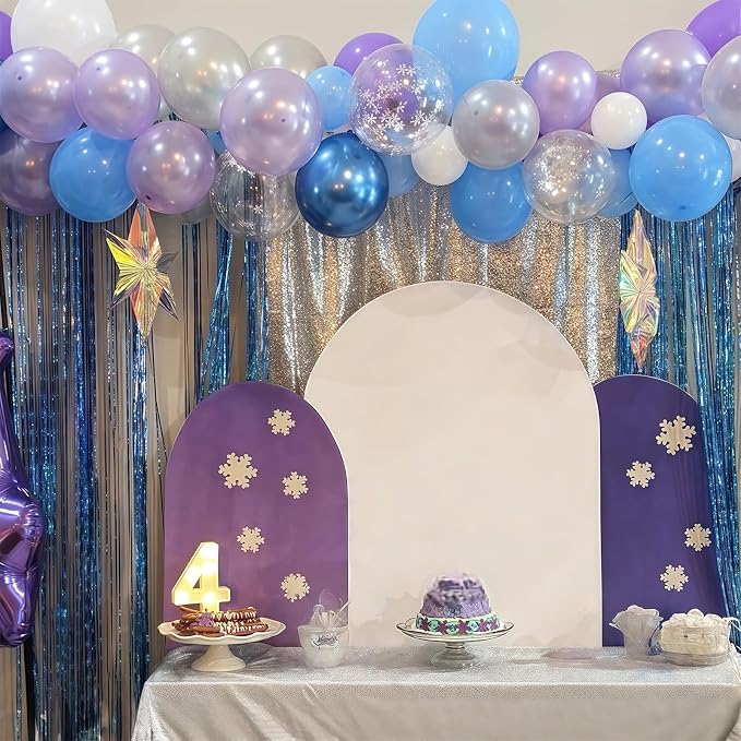 Winter Snowflake Balloons, 60 Packs 12 Inch Metallic Purple Blue White Silver - Image 4