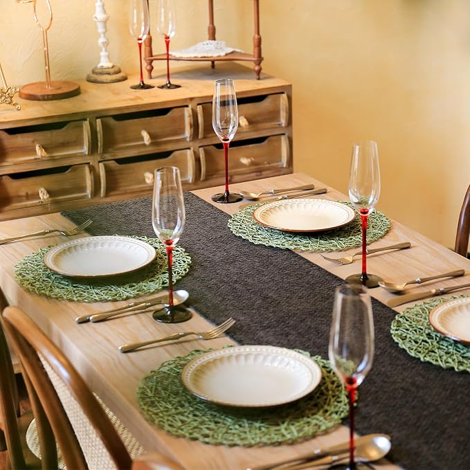 AHHFSMEI Paper Braided Round Placemats Set of 6 Natural Non-Slip Heat Resistant - Image 5