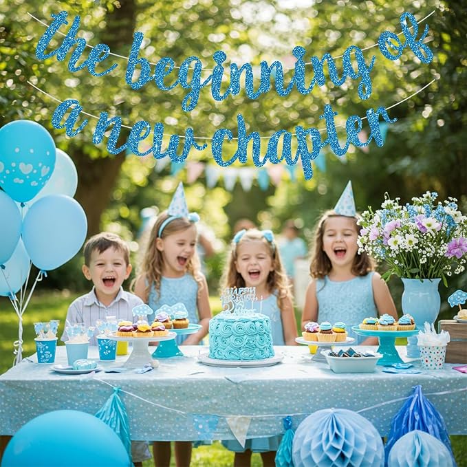 BEISHIDA Sky Blue Pre-Strung Glitter The Beginning of A New Chapter Banner | - Image 5