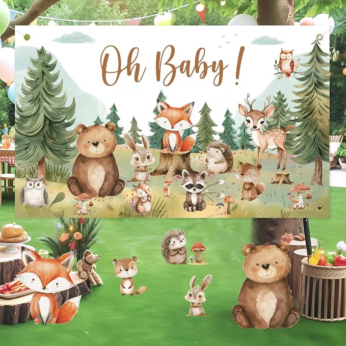 Woodland Baby Shower Decorations Backdrop Banner | Large Size 3Ft x 5Ft - Image 3