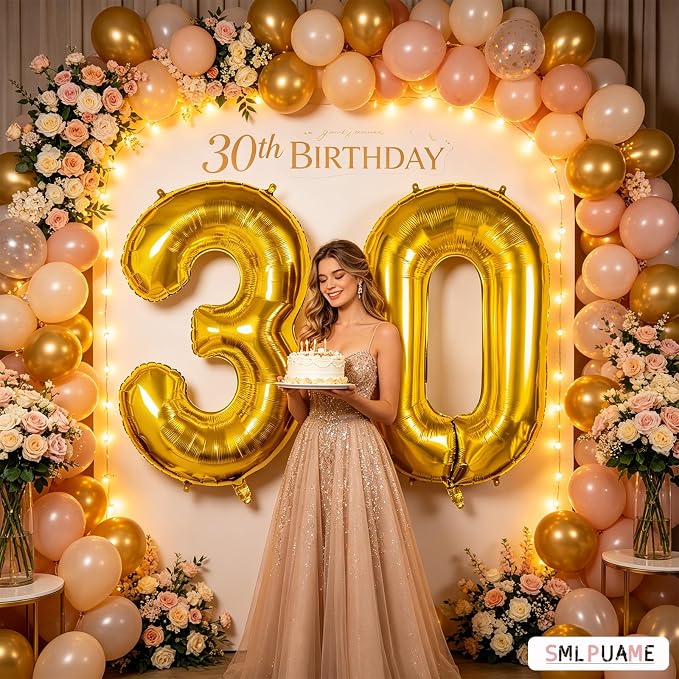 40 Inch Gold Number 30 Balloons, 30th Birthday Party Decorations | Large Self - Image 2