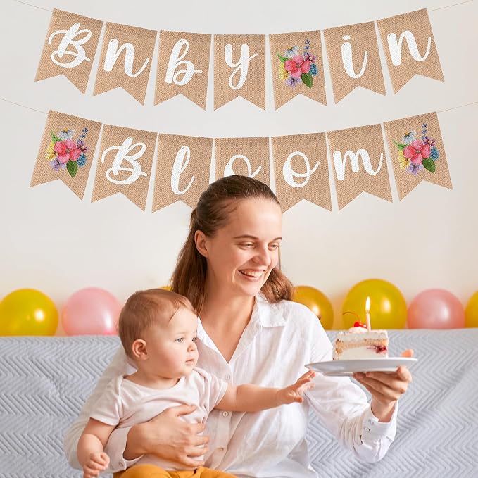 ANGOLIO 2Pcs Floral Baby in Bloom Burlap Banner - Image 5