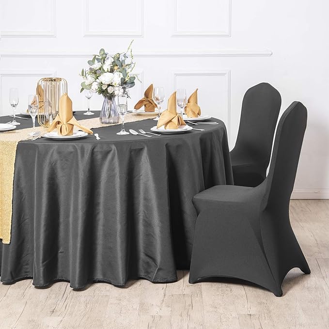 Ascoza 2pack 108 Inch Black Round Tablecloth in Polyester Fabric for Wedding/Banquet/Restaurant/Parties