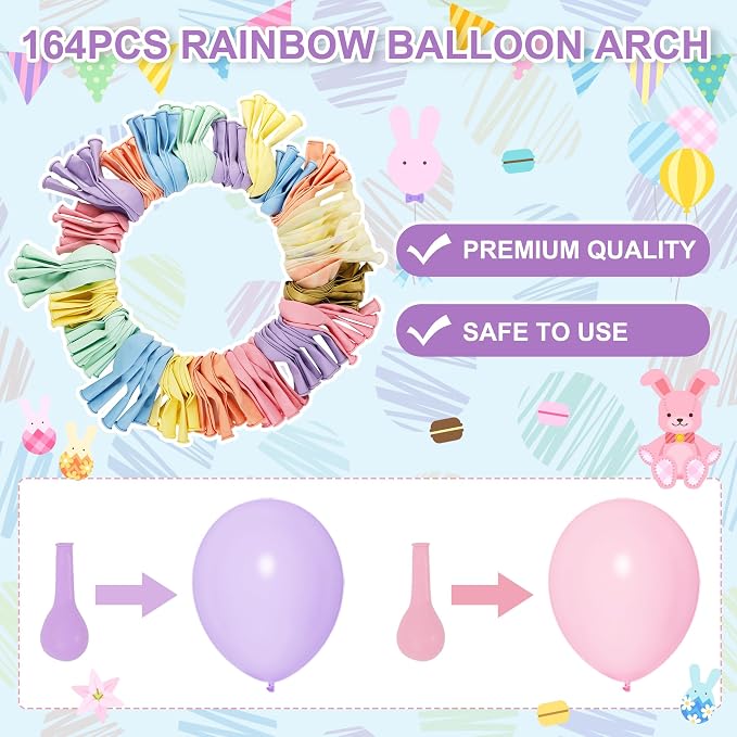 Amandir 164PCS Pastel Balloon Garland Kit, Rainbow Easter Unicorn Balloon Arch - Image 3