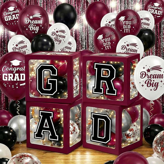 Graduation Decorations Class of 2026 Maroon Balloon Boxes and Arch Garland Kit - Image 6
