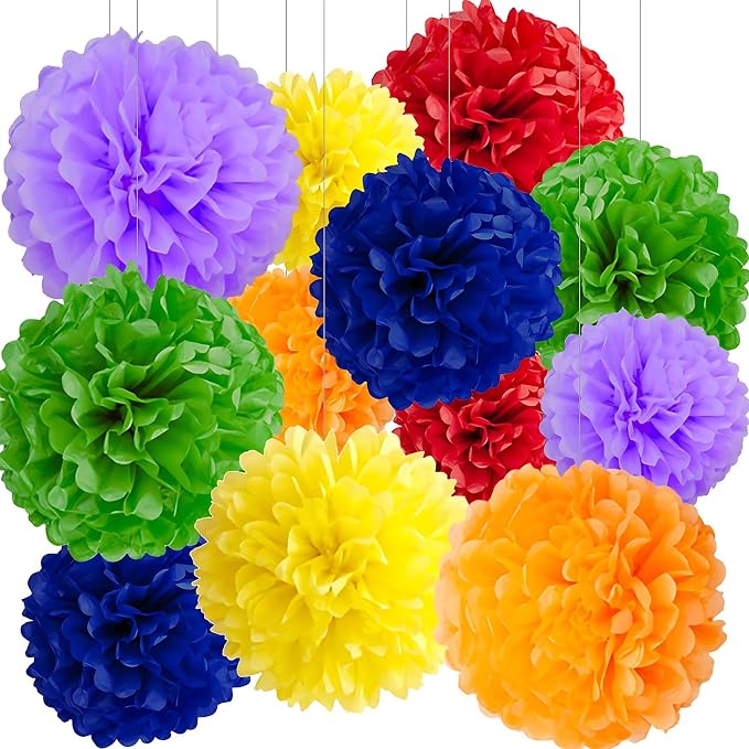 BRZIKWT 12 Pcs Rainbow Tissue Paper Pom Poms by Unknown
