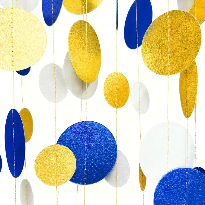 Royal Blue Gold White Party Polka Dot Garland Dark Blue Glitter Gold White - Image 5