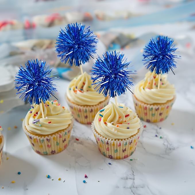 Gyufise 30Pcs Foil Firework Cupcake Toppers Sparkle Tinsel Cake Toppers Tinsel - Image 6
