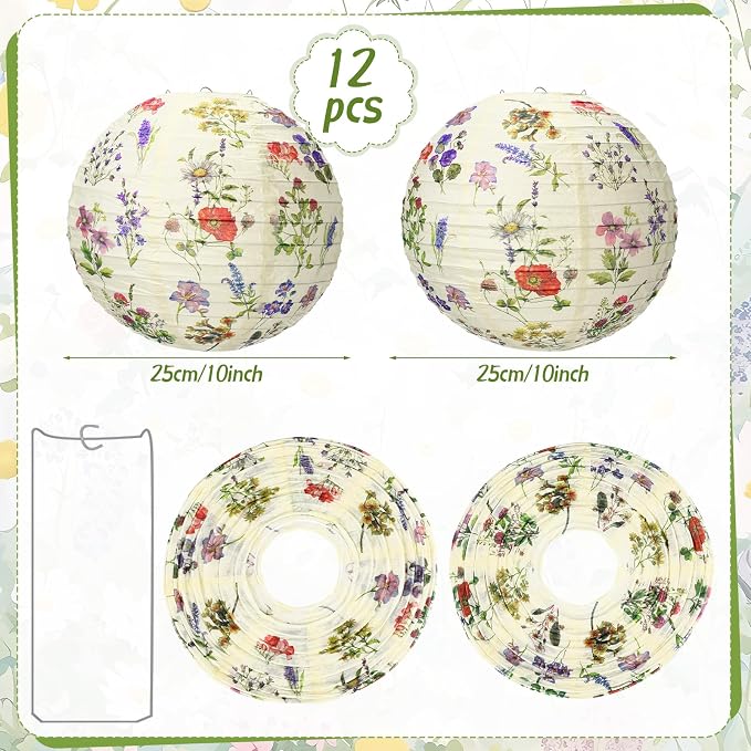 Honoson 12 Pcs Wildflower Paper Lanterns Spring Floral Wildflower Party - Image 2