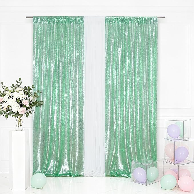 Eternal Beauty Mint Green 3mm Sequin Backdrop 2x8 Ft 2 Pack Wedding | Dense by EternalBeauty