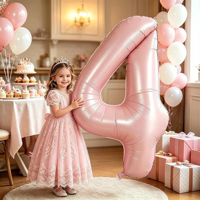 TONIFUL 40 Inch Pastel Pink Number 4 Balloons Large Foil 4th Birthday Decor | - Image 5