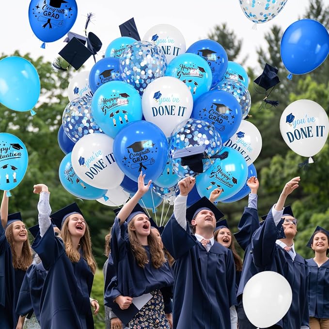 Navy Blue and White Graduations Balloons, 12 Inch Print You've Done It Happy - Image 5