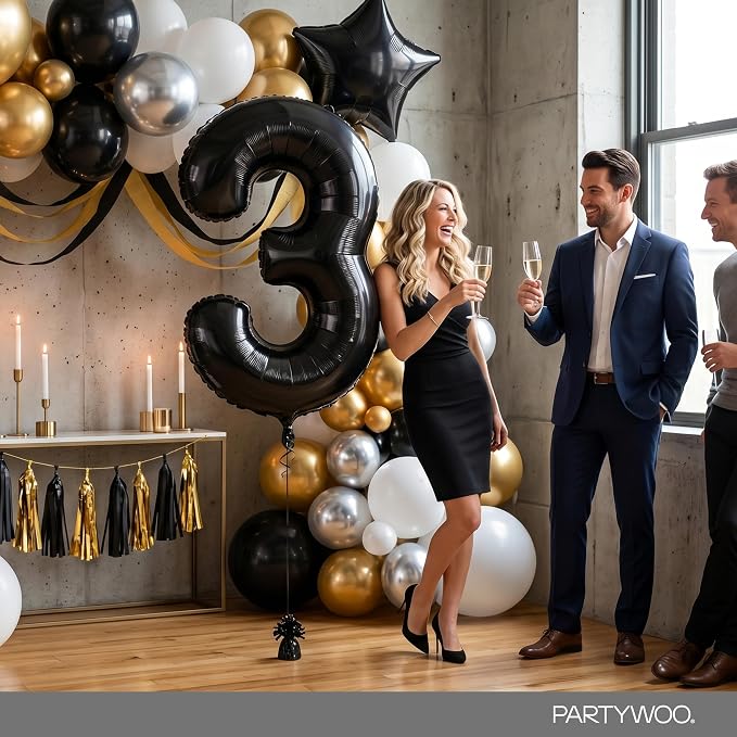 PartyWoo Number Balloons 40 Inch Black Number 3 Kit 25pcs - Image 4