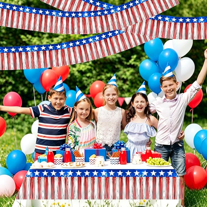 Morofme 2pcs Red White Blue Foil Fringe Garland 4th of July Patriotic Tassel - Image 5