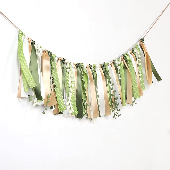 Greenery Ivory Gold Ribbon Garland - Image 8
