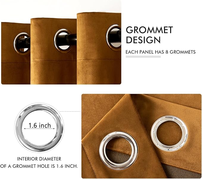 MIULEE Velvet Curtains Golden Brown 52 x 96 Inch Length Set of 2 | Grommet - Image 2