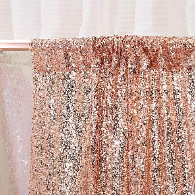 Poise3EHome 7FT x 7FT Rose Gold Sequin Photography Backdrop Curtain - Image 5