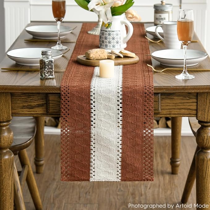 Artoid Mode Caramel Farmhouse Woven Table Runner 12x48 Inch | Holiday Rustic - Image 2