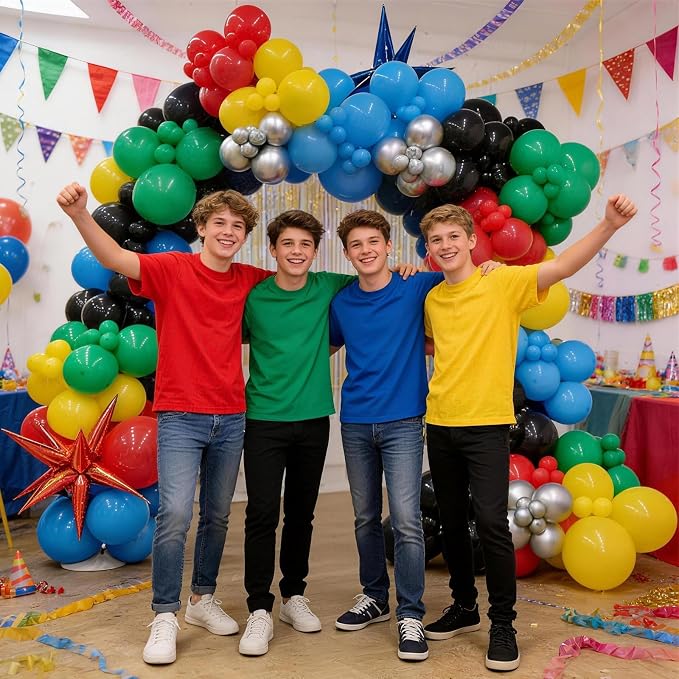 Red Blue Yellow Green Black Balloons, 22 Inch Red Blue Explosion Star Foil - Image 7