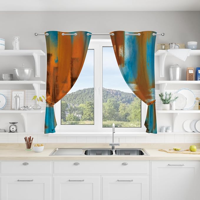 Asuexpect Rust Curtains 2 Panels Abstract Kitchen Curtain Room Darkening - Image 4