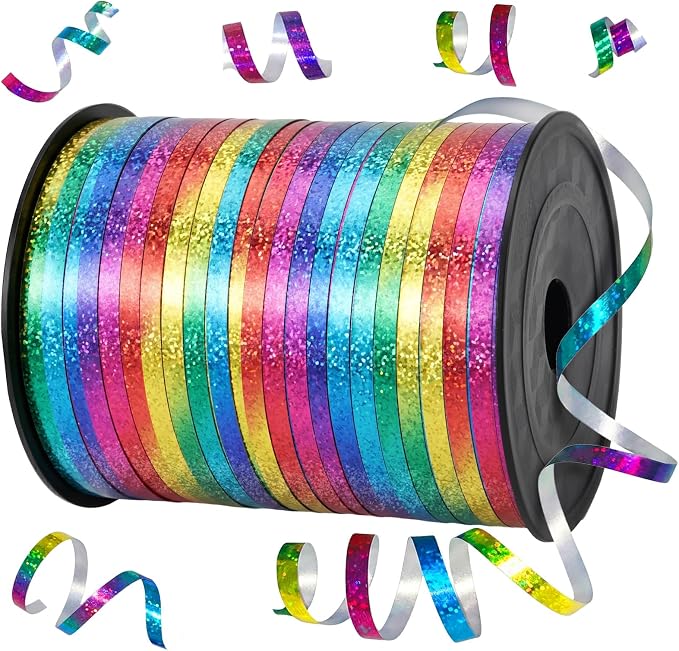 500 Yards Curling Ribbon Balloon String, 1/5" Wide Rainbow Ribbon Curling by Catephe