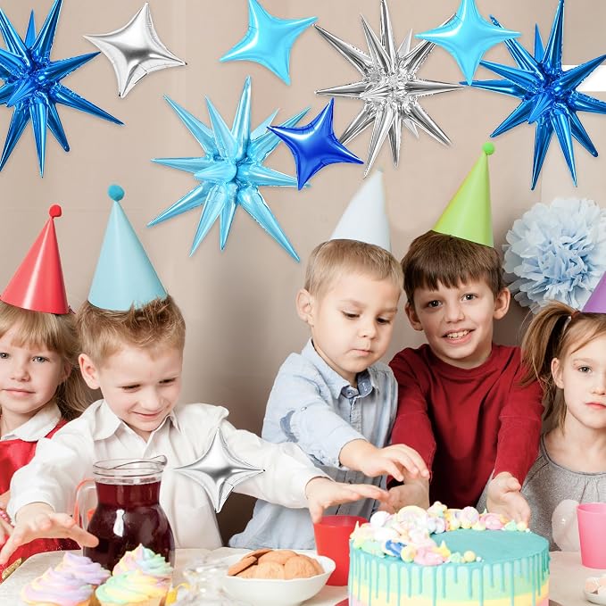 TONIFUL 18Pcs 22Inch Blue Silver Large Explosion Star Mylar Balloons and 10Inch - Image 5