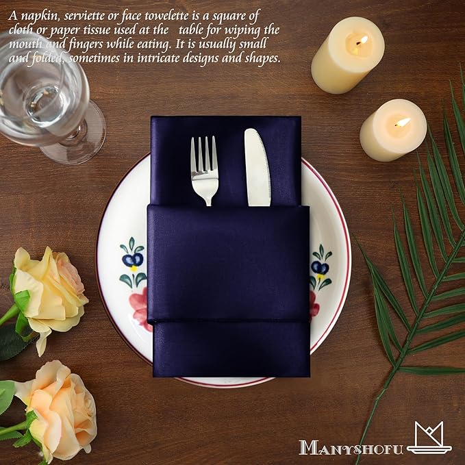 Manyshofu 60 Pieces Purple Satin Napkins - 20x20 Inches Cloth Napkins, Square Satin Fabric Napkins Set - Soft & Reusable Table Napkins for Wedding Dinner Party Lunch