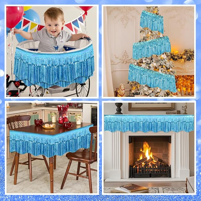 LOLStar Blue Foil Fringe Tinsel Garland, Tinsel Streamers Banner, 6 Pack | 60Ft - Image 8