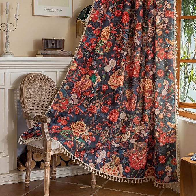 Floral Rod Pocket Semi Sheer 63 Inch Curtains 2 Panels by ENJOYBRIDAL