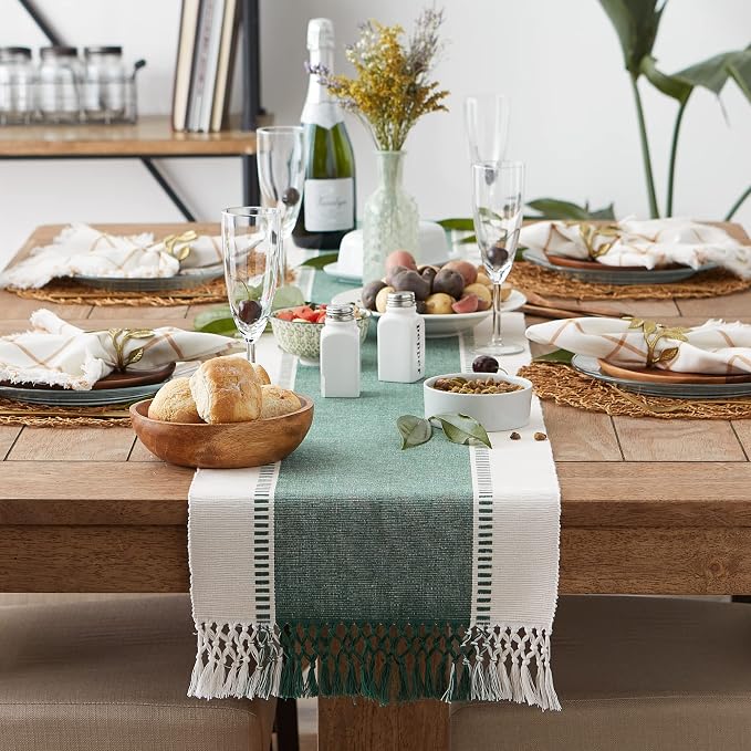 DII Dobby Stripe Table Runner, 13x72 Dark Green & Cream Background | Woven - Image 4