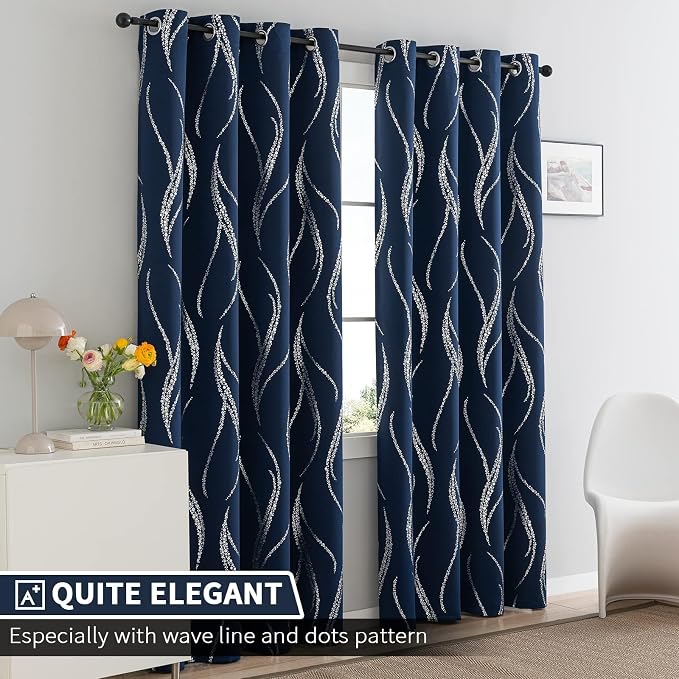 Yakamok Navy Blue Blackout Curtains - Image 2