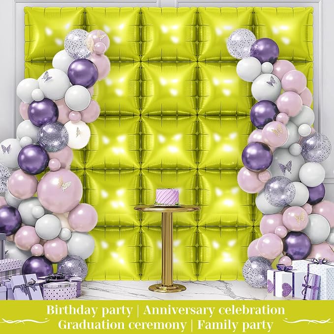 Lemon Green Square Foil Balloons 25 Pcs Metallic Lemon Green Balloons Wall - Image 5