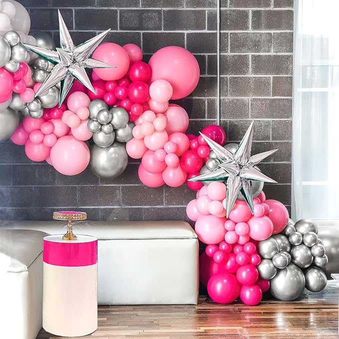 Hot Pink Silver Balloon garland arch kit 145PCS Pastel Pink and silver Star by KozeeBalloons%E2%80%94%E2%80%94ColorMatters