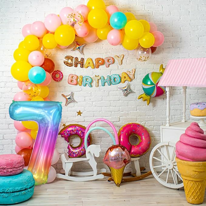 40 Inch Rainbow Number Balloon 7, Large Number Foil Balloons Mylar - Image 4