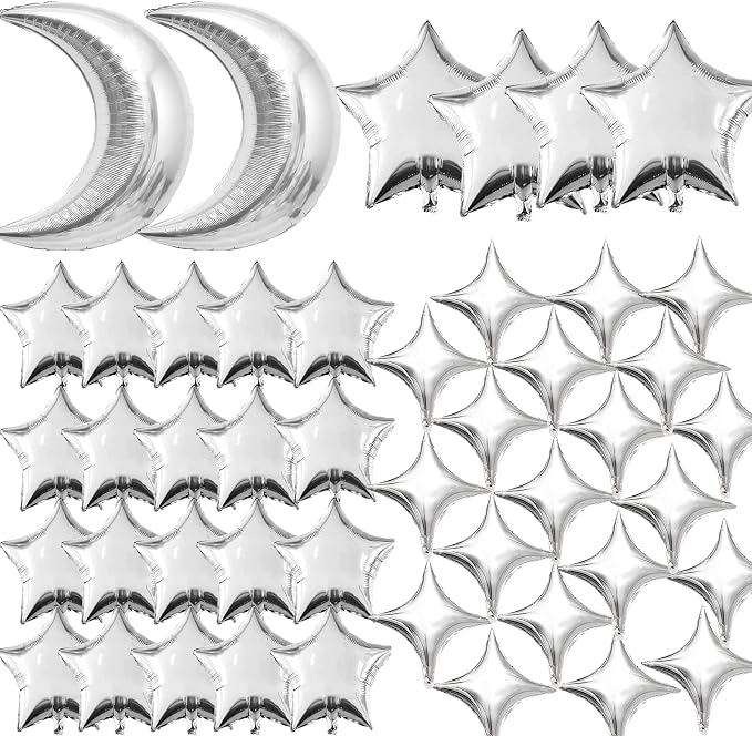 50pcs Silver Moon and Star Balloons, Star Foil Balloons Star Balloon | Moon and by PSKJATIN