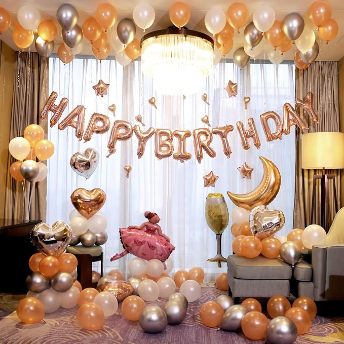 16 Inch Rose Gold Happy Birthday Balloons Banner, Aluminum Foil Letters Happy - Image 2