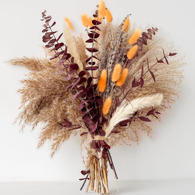 Fall Dried Flower Bouquet with Pampas Grass, Lavender & Red Eucalyptus –Boho by Unknown