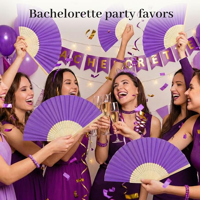 JOHOUSE 12 PCS Purple Paper Fans Handheld, 8.3 Inch Foldable Hand Fan | Purple - Image 3