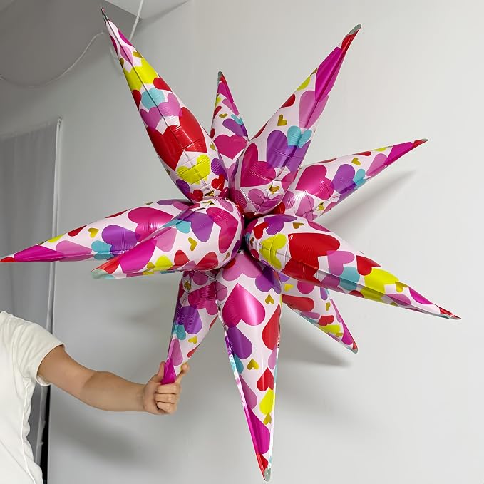 2Pcs Heart Explosion Pointed Star Foil Balloons/Love Birthday Balloons - Image 2