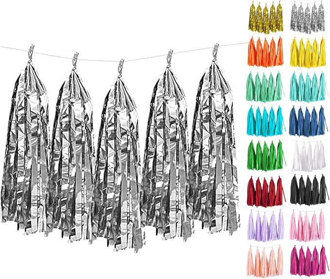 Silver Tassel Garland 20 Pcs, Tissue Paper Tassels Garland Banner by ODDODDY