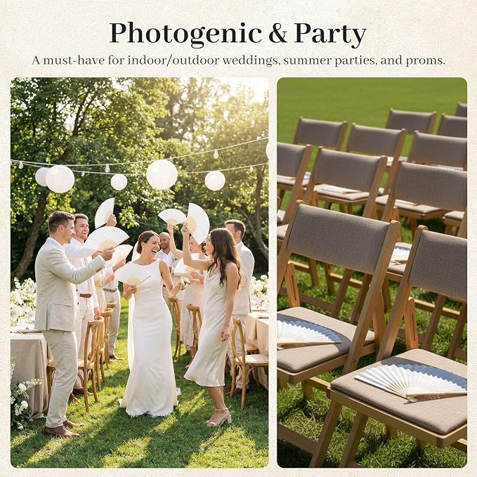 JOHOUSE 12 PCS White Paper Fans Handheld, 8.3 Inch Foldable Hand Fan | Folding - Image 2