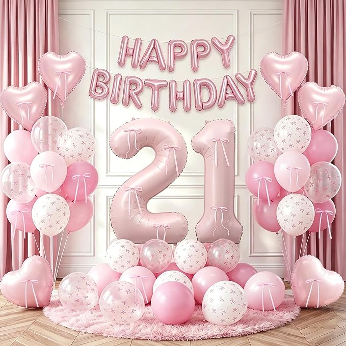 81Pcs Pink Happy 21st Birthday Decorations by Unknown