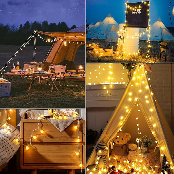 33Feet 100 LEDs Globe String Lights, 8 Modes USB Ball String Lights with Remote for Indoor/Outdoor Commercial Decor, Gardens, Patio, Wedding, Party, Bedrooms, Christmas Decorations, Warm White