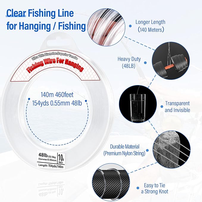 Clear Fishing Wire, Acejoz 656FT Fishing Line Clear Invisible Hanging Wire - Image 4