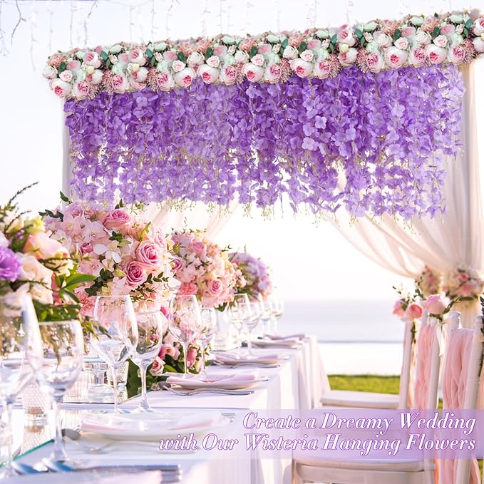 12 Pack Wisteria Hanging Flowers, 3.6 Feet/Pcs Purple Wisteria Artificial - Image 7