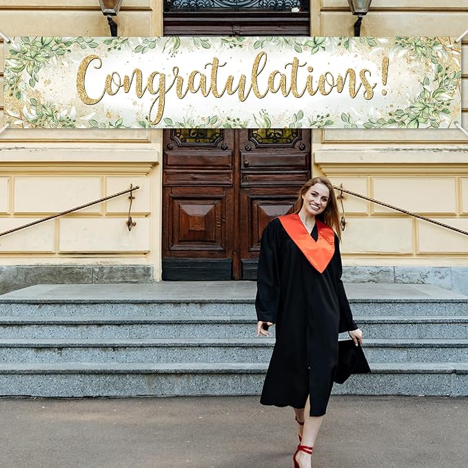 Congratulations Banner 8x1.6 ft Greenery Congrats Banner Green Leaves 2026 - Image 5